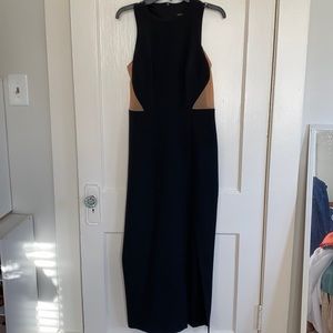 River Island - Black with nude mesh, maxi dress with thigh slit. Size 12. EUC